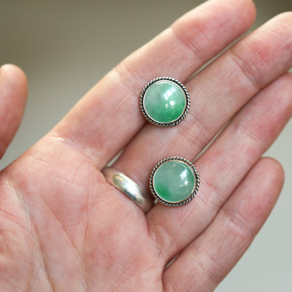 Burma Green Jade Earrings – Sterling Silver Posts, Traditional Design