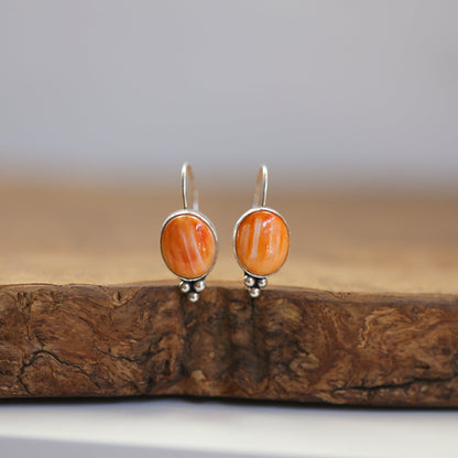 Spiny Oyster Sterling Silver Drop Earrings - Orange Red Jewelry
