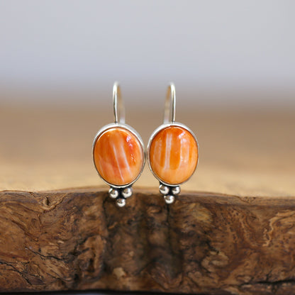 Spiny Oyster Sterling Silver Drop Earrings - Orange Red Jewelry
