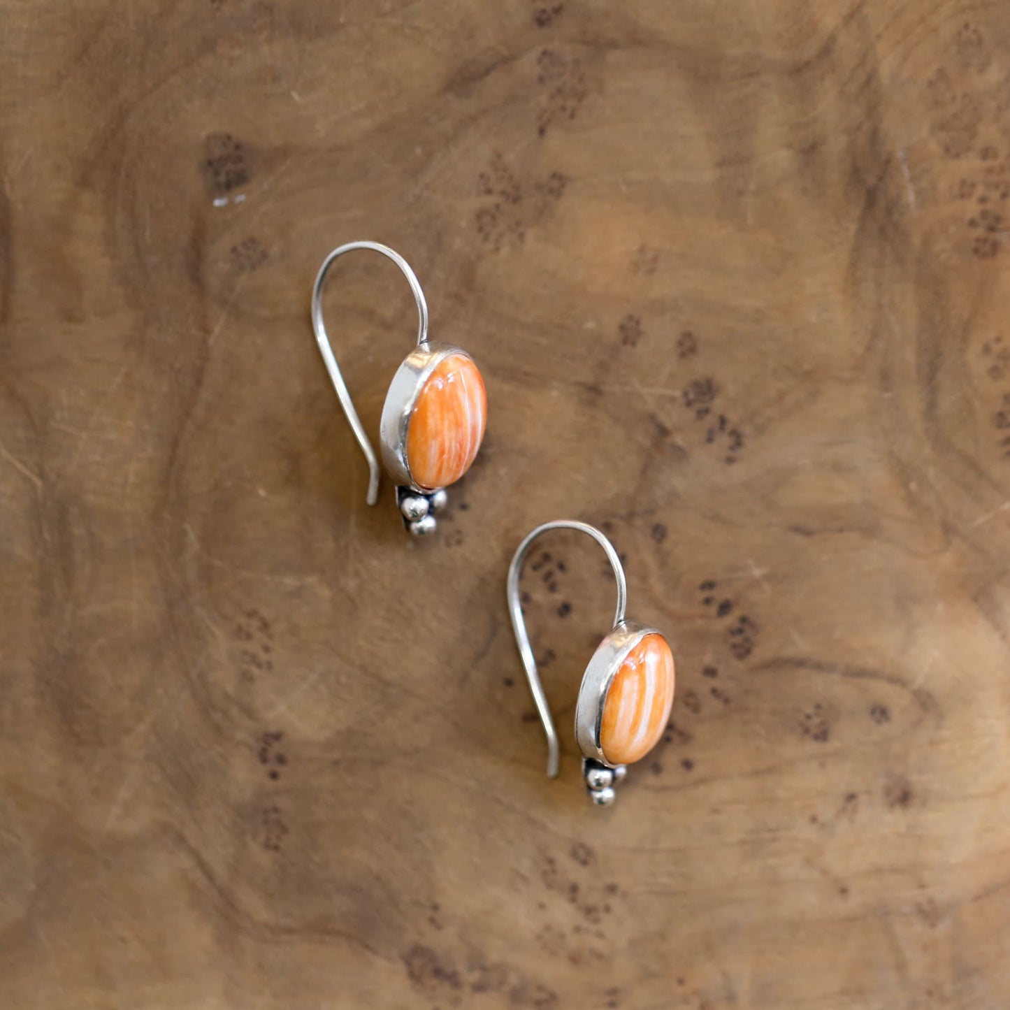Spiny Oyster Sterling Silver Drop Earrings - Orange Red Jewelry