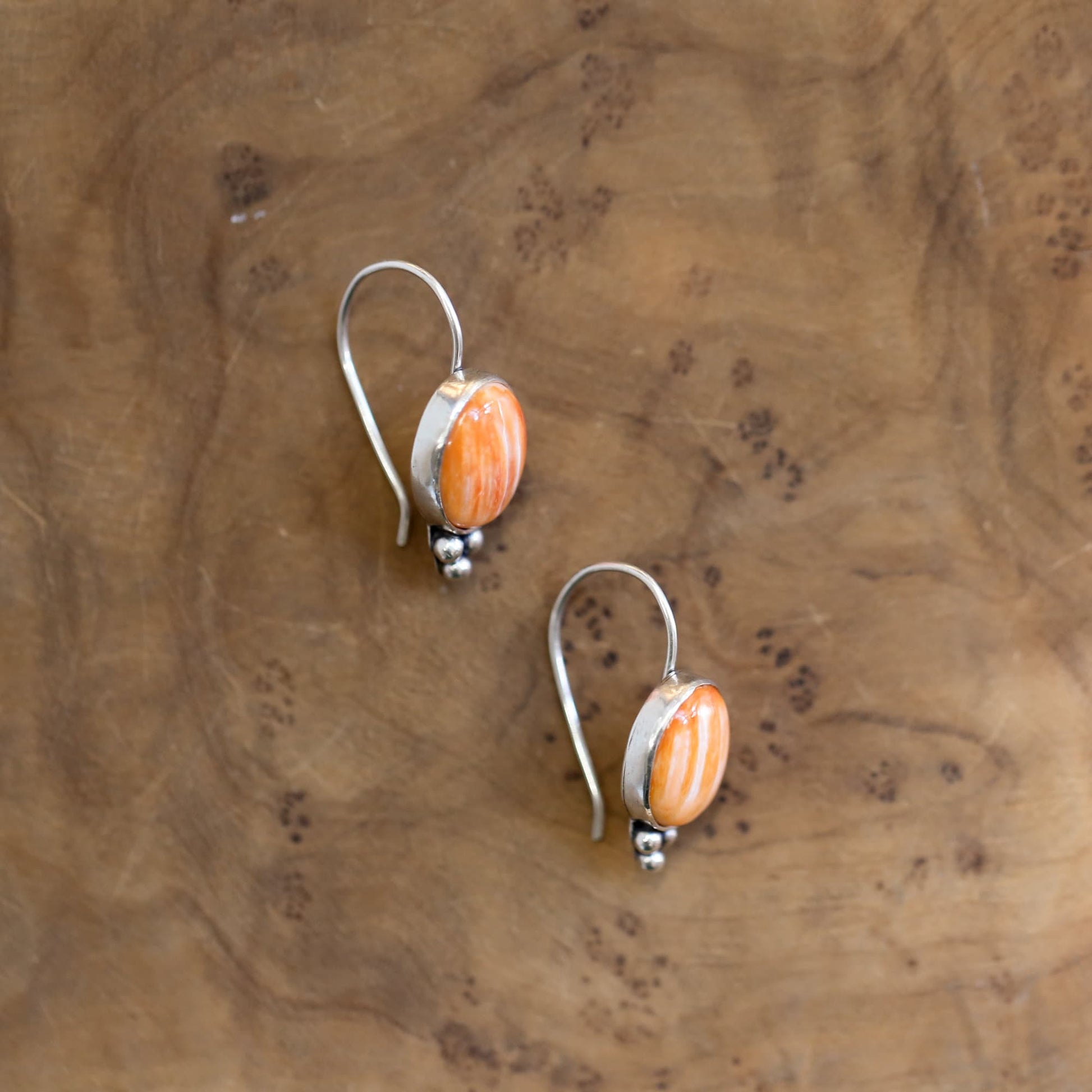 Spiny Oyster Sterling Silver Drop Earrings - Orange Red Jewelry