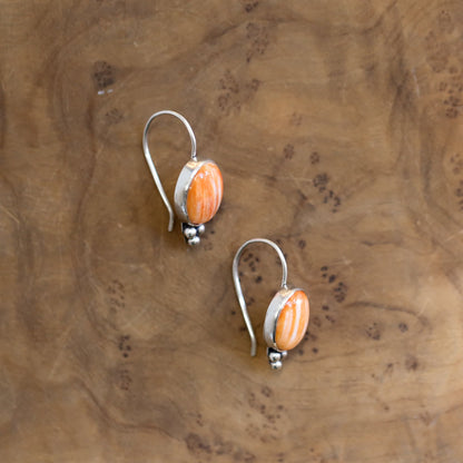 Spiny Oyster Sterling Silver Drop Earrings - Orange Red Jewelry