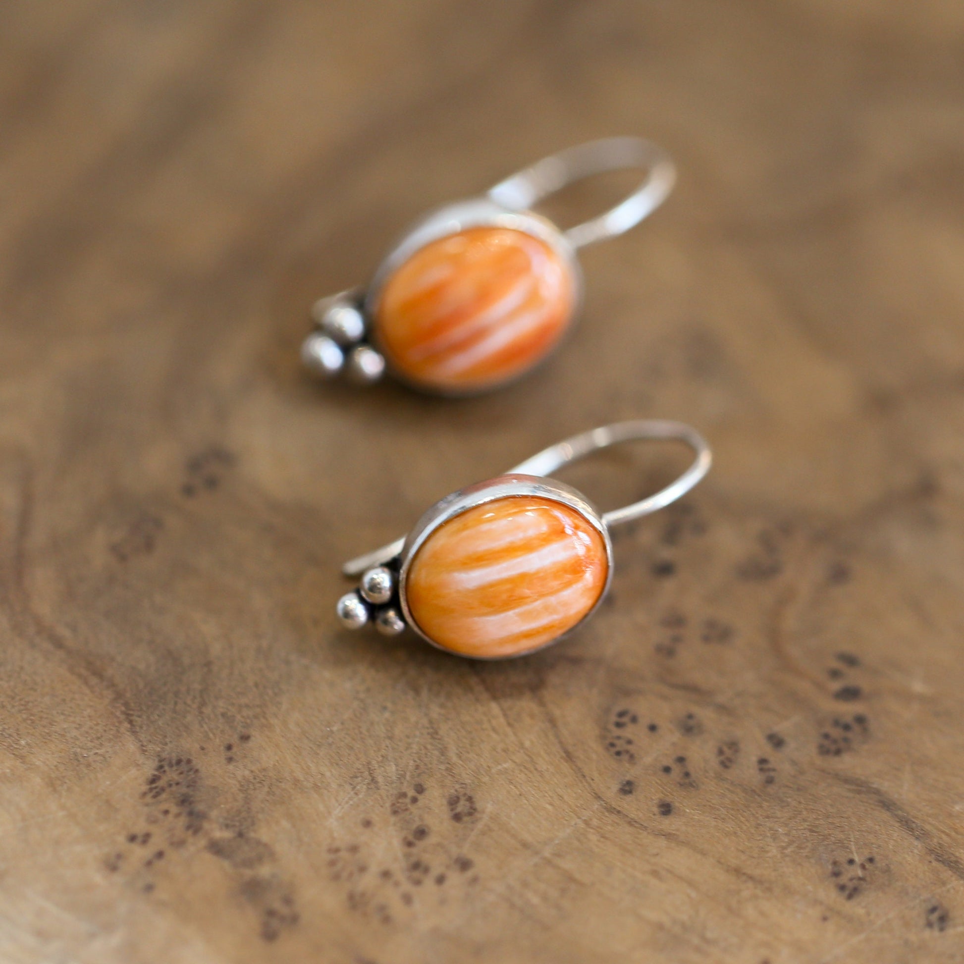 Spiny Oyster Sterling Silver Drop Earrings - Orange Red Jewelry