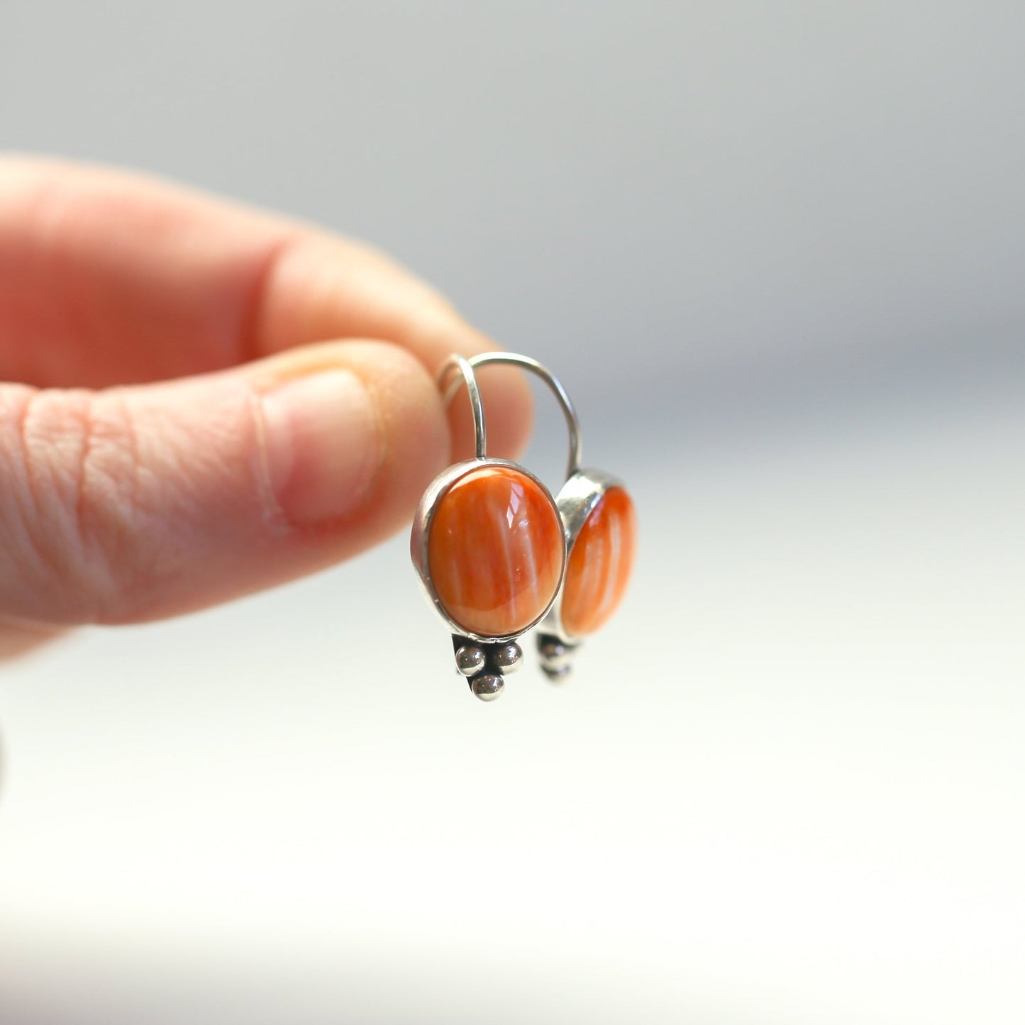 Spiny Oyster Sterling Silver Drop Earrings - Orange Red Jewelry
