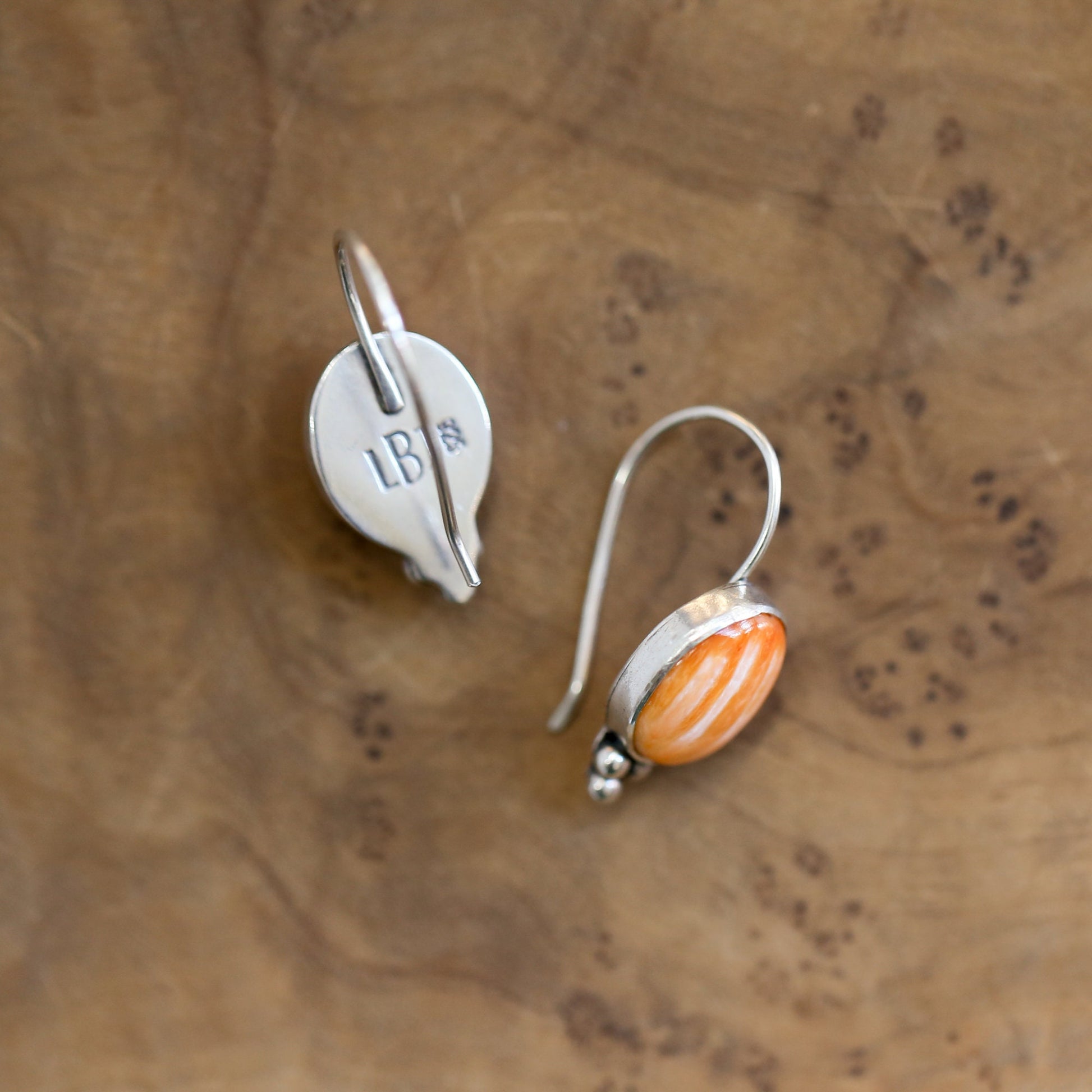 Spiny Oyster Sterling Silver Drop Earrings - Orange Red Jewelry