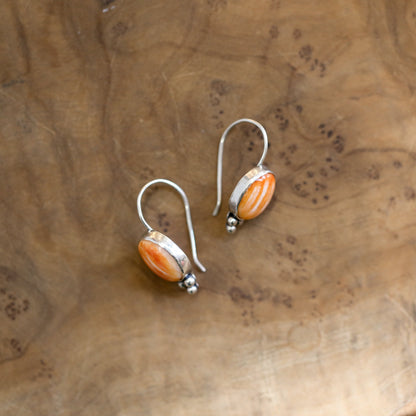 Spiny Oyster Sterling Silver Drop Earrings - Orange Red Jewelry