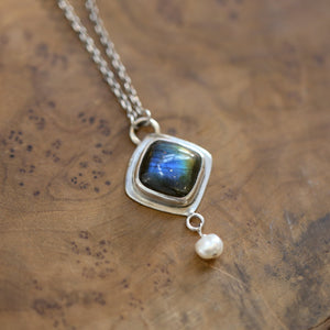 Labradorite Necklace - Sterling Silver - Freshwater Pearl Necklace - Chain Included