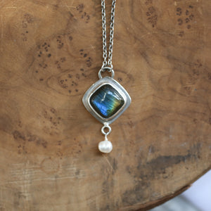 Labradorite Necklace - Sterling Silver - Freshwater Pearl Necklace - Chain Included