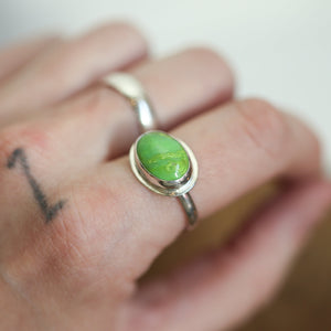 Green American Turquoise Ring - East West Turquoise Ring - Lime Green Turquoise - Sterling Silver Ring - OOAK