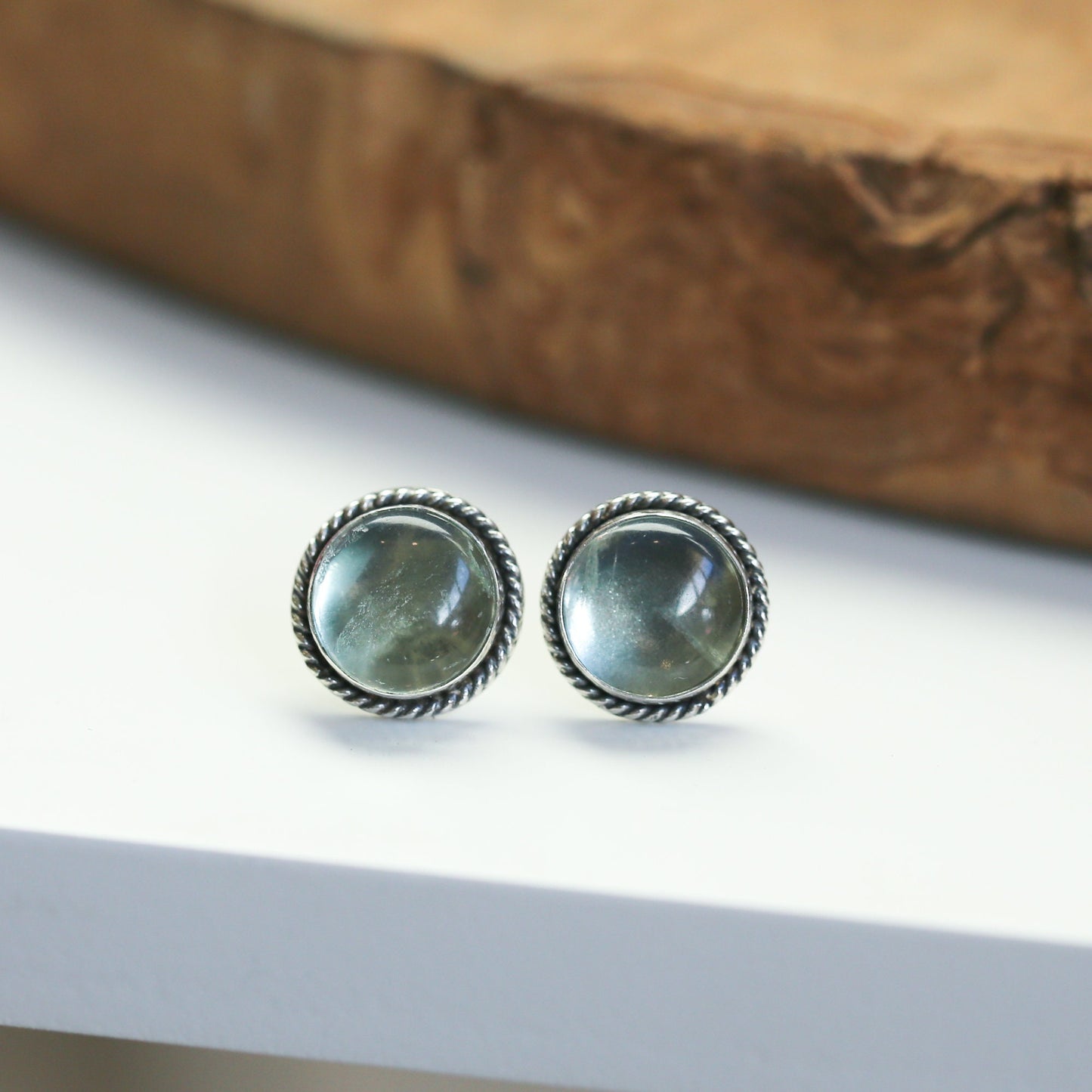 Fluorite Traditional Posts - Sterling Silver - Green Fluorite Post Earrings