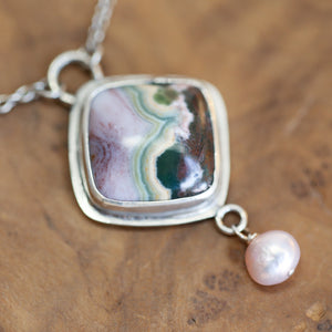 Ocean Jasper Freshwater Pearl Pendant - .925 Silversmith - Ocean Jasper Necklace