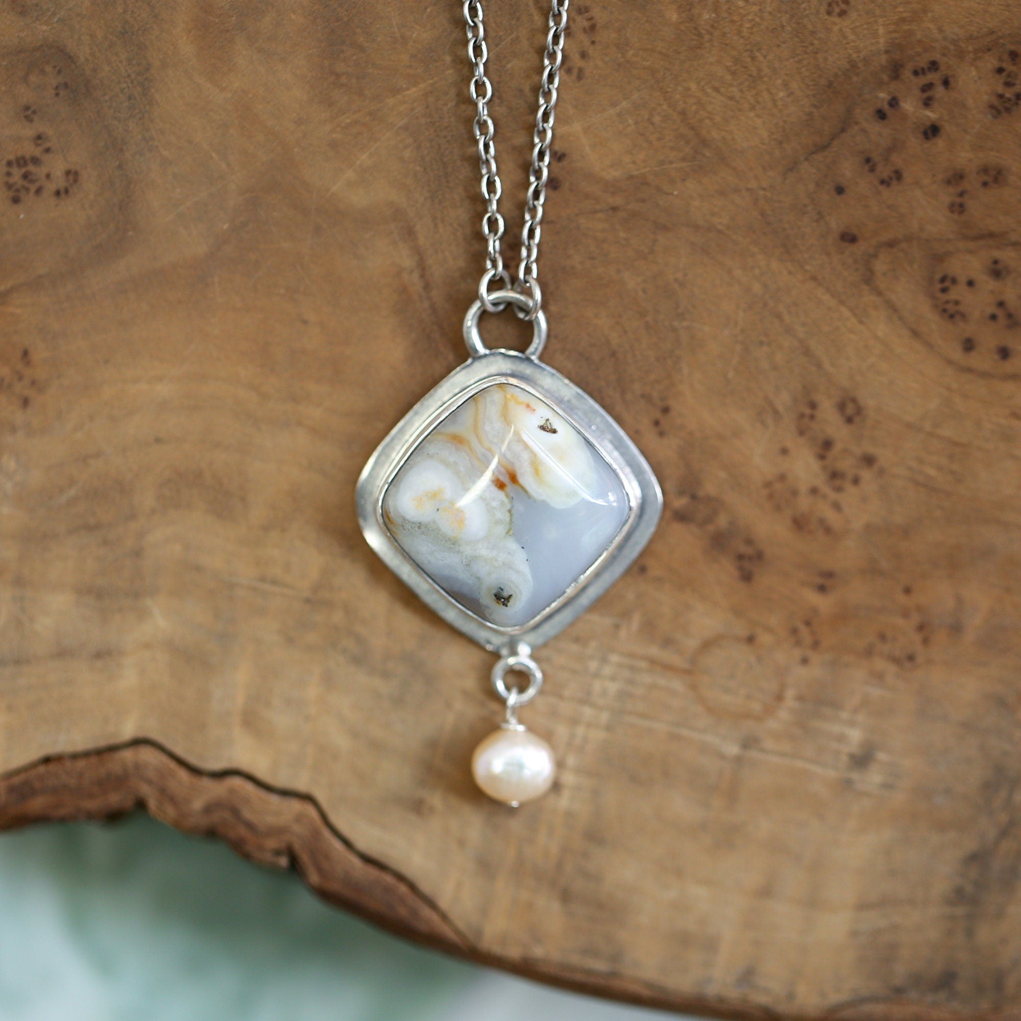 Ocean Jasper Freshwater Pearl Pendant - .925 Silversmith - Ocean Jasper Necklace
