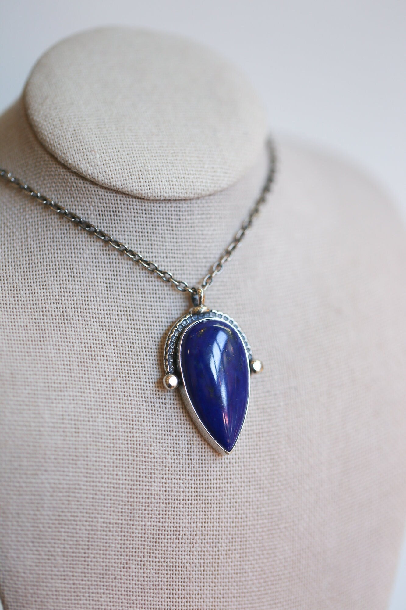 Lapis Lazuli Pendant - Sterling Silver - Blue Lapiz Lazuli Big Pendant