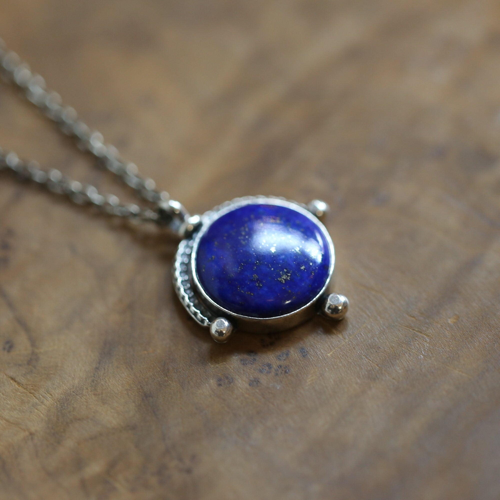 Lapis Lazuli Compass Pendant - Ready to Ship - Sterling Silver