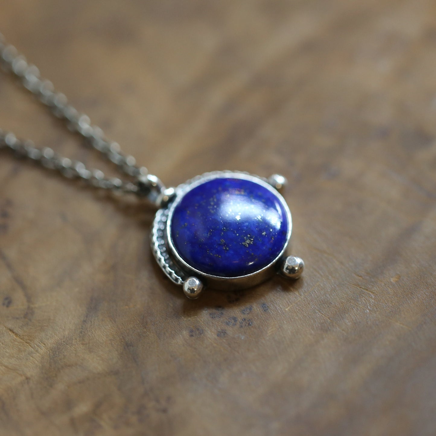 Lapis Lazuli Necklace, Sterling Silver Pendant, Round Gemstone Jewelry