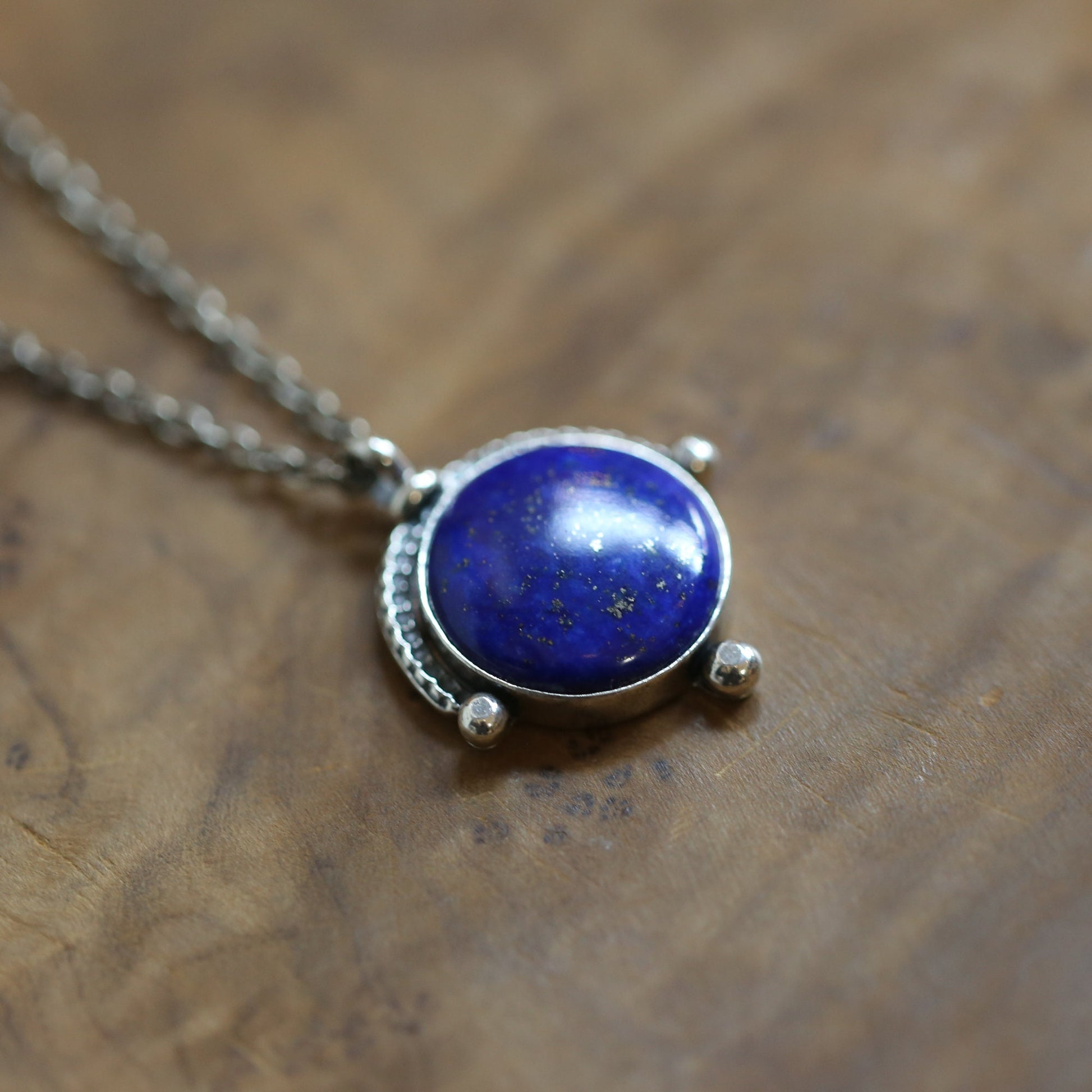 Lapis Lazuli Necklace, Sterling Silver Pendant, Round Gemstone Jewelry