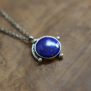 Lapis Lazuli Compass Pendant - Round Lapis Pendant - Sterling Silver