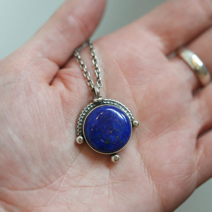 Lapis Lazuli Necklace, Sterling Silver Pendant, Round Gemstone Jewelry