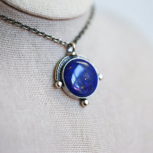 Lapis Lazuli Compass Pendant - Round Lapis Pendant - Sterling Silver