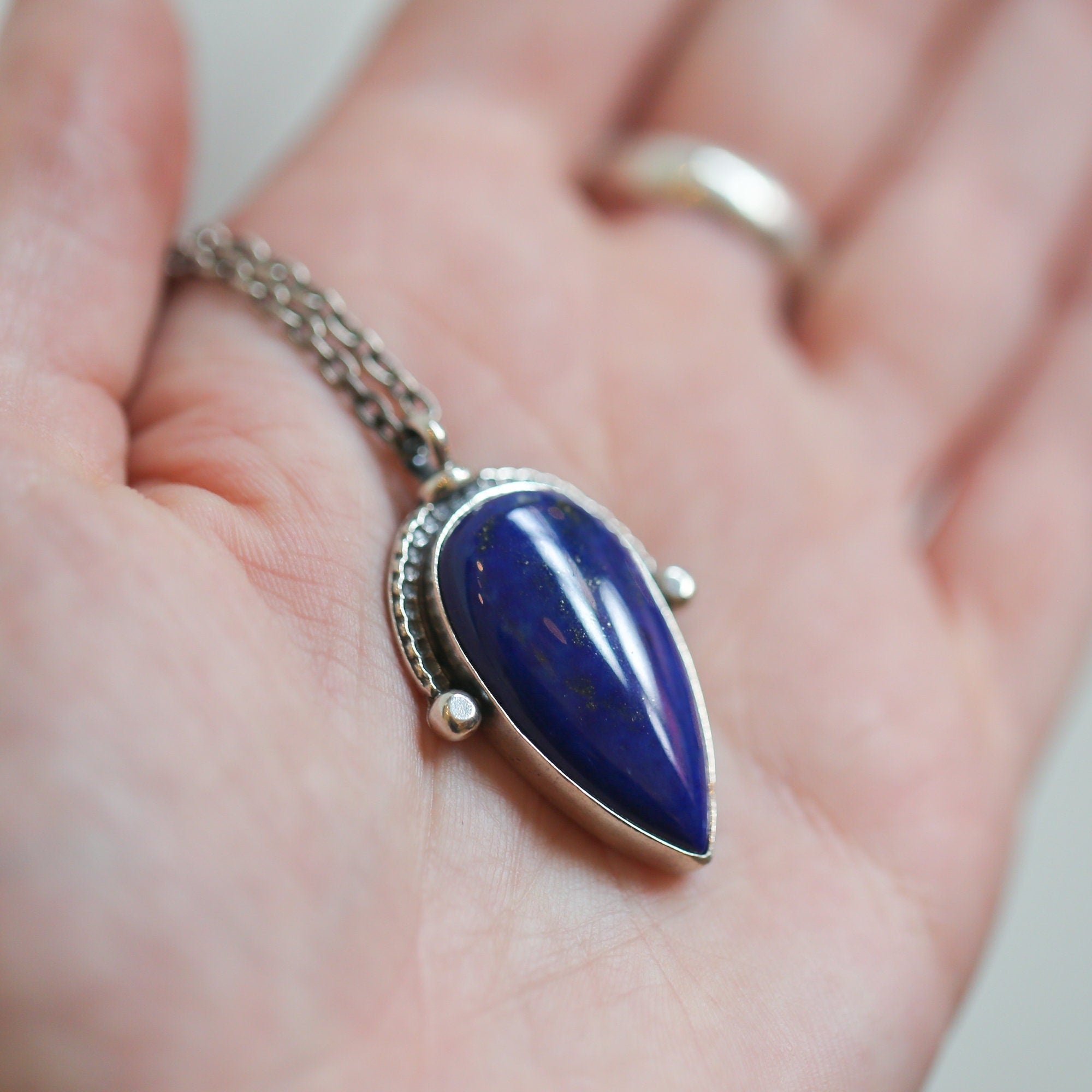 Lapis Lazuli Pendant - Sterling Silver - Blue Lapiz Lazuli Big Pendant