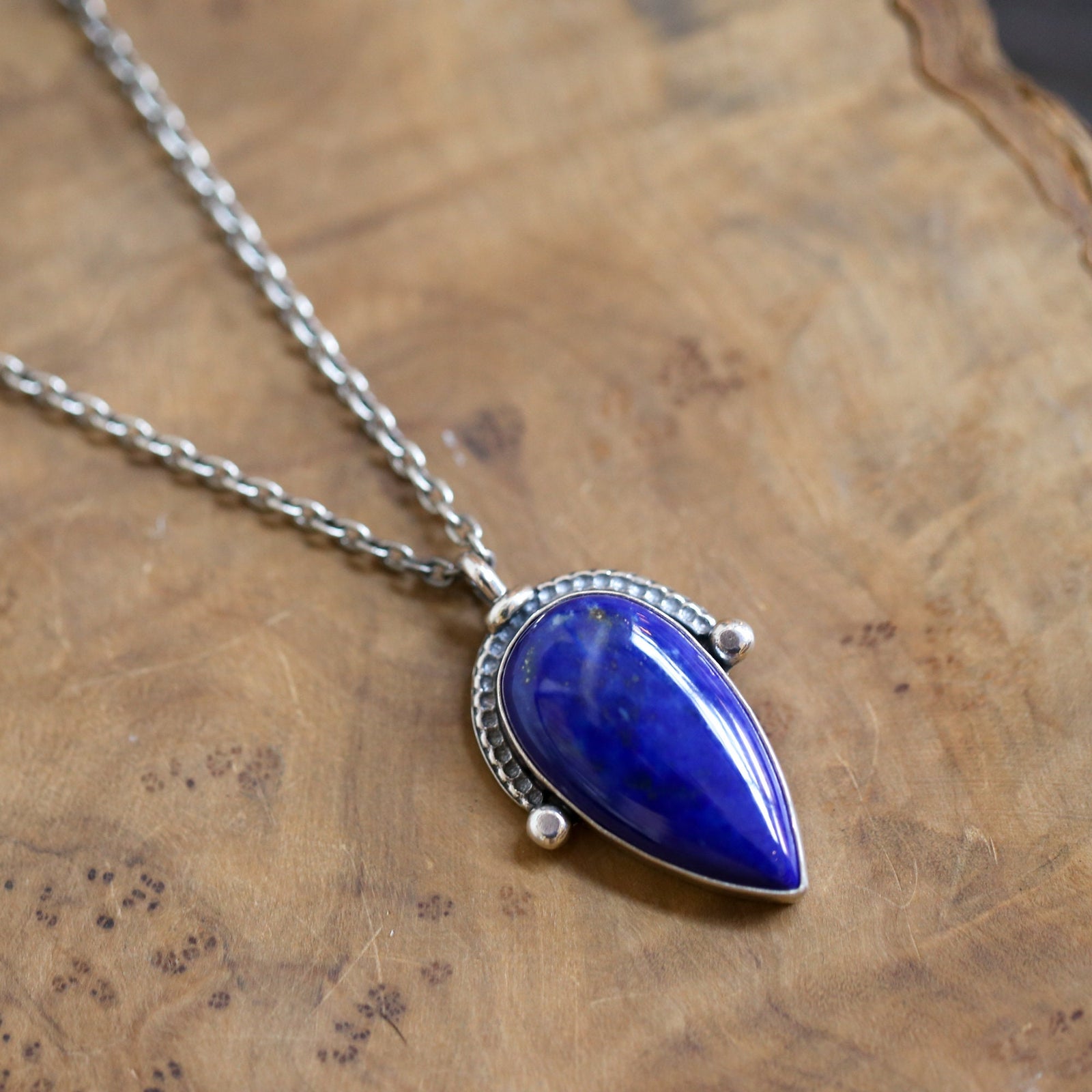 Lapis Lazuli Pendant - Sterling Silver - Blue Lapiz Lazuli Big Pendant