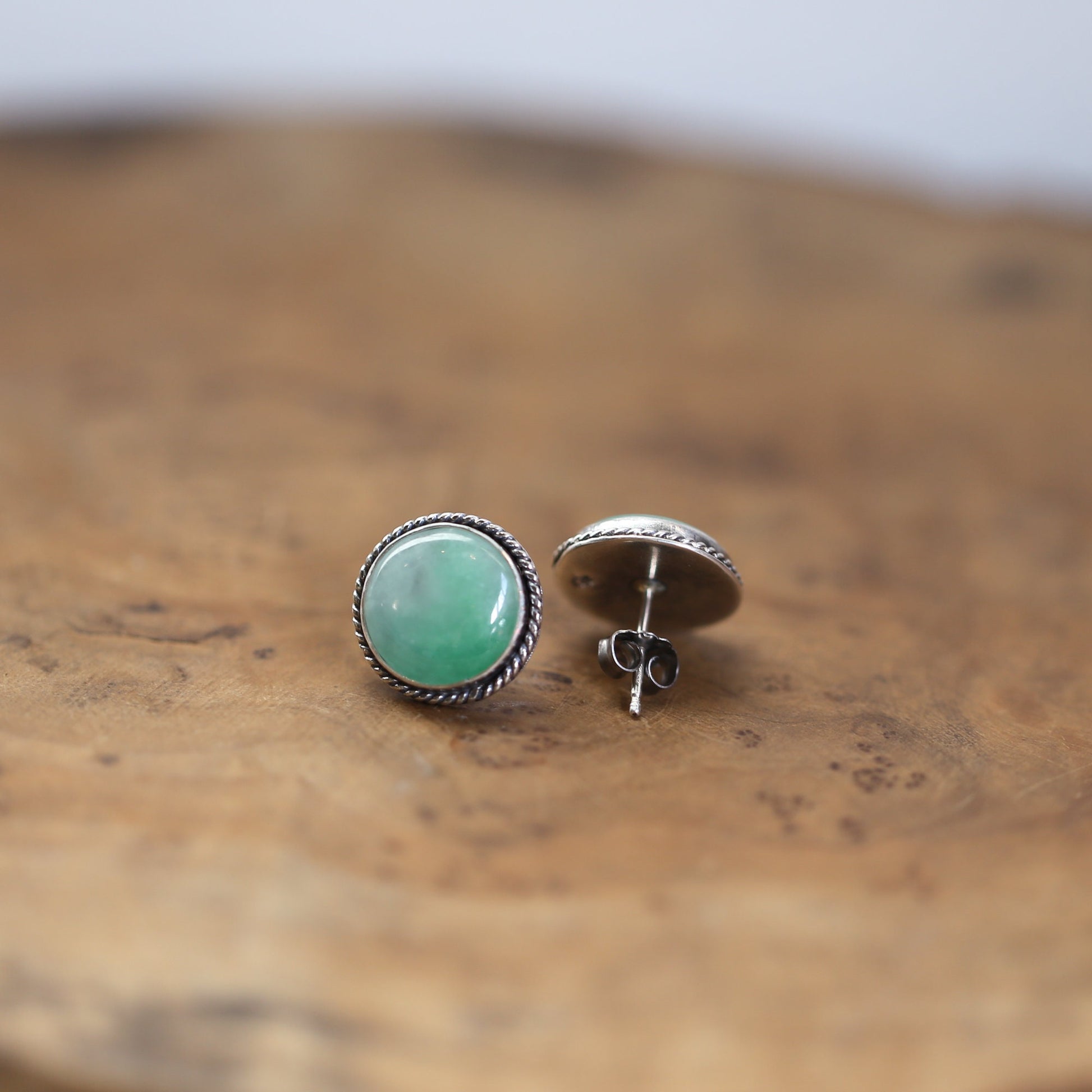 Burma Green Jade Earrings – Sterling Silver Posts, Traditional Design