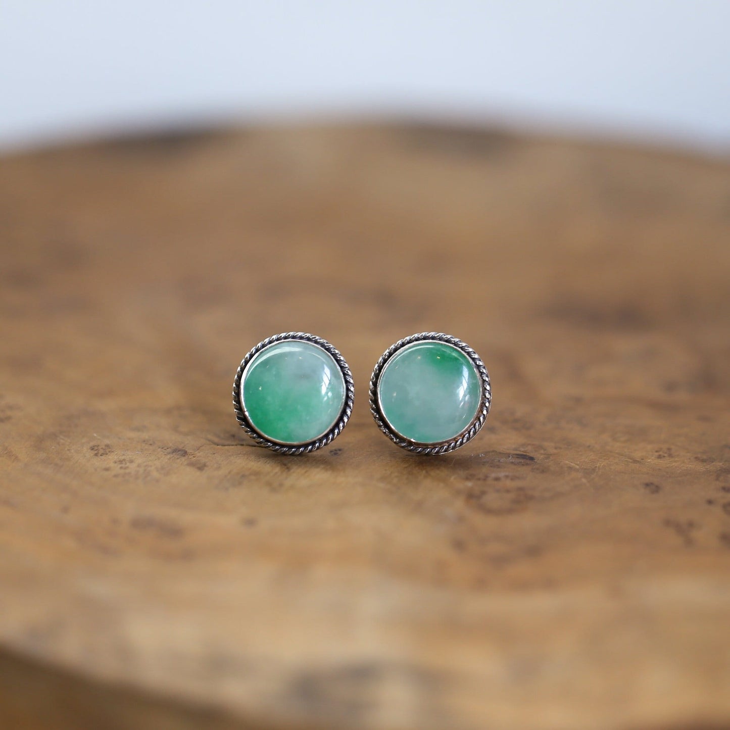 Burma Green Jade Earrings – Sterling Silver Posts, Traditional Design