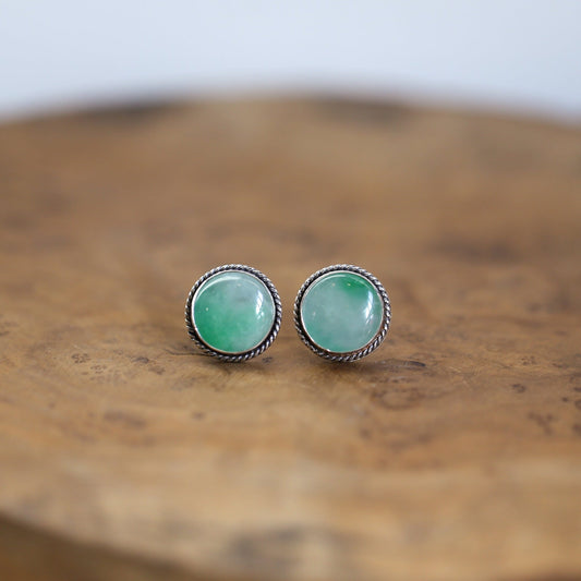 Burma Green Jade Earrings – Sterling Silver Posts, Traditional Design