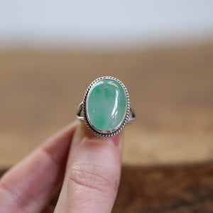 Green Jade Boho Ring - Natural Burma Jade - .925 Sterling Silver