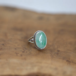 Green Jade Boho Ring - Natural Burma Jade - .925 Sterling Silver