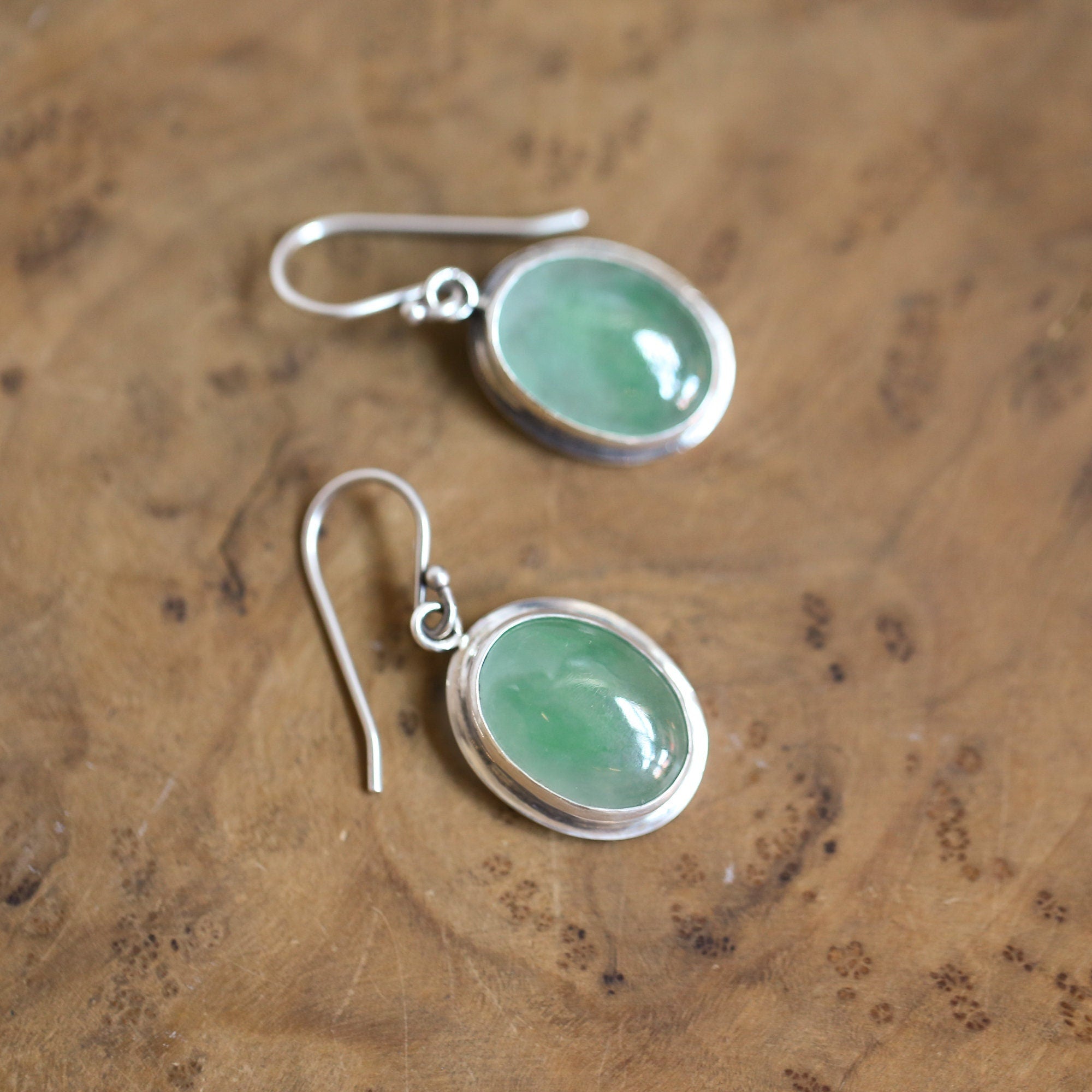 Natural Green Jade Earrings - Sterling Silver Drop Earrings - Natural Jade Drops