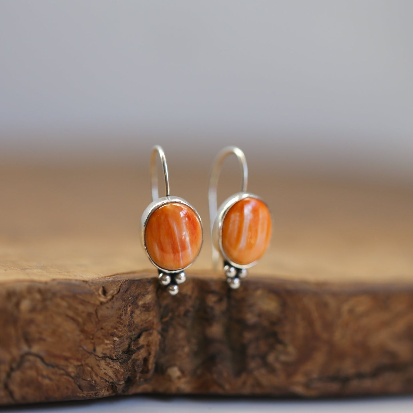 Spiny Oyster Sterling Silver Drop Earrings - Orange Red Jewelry