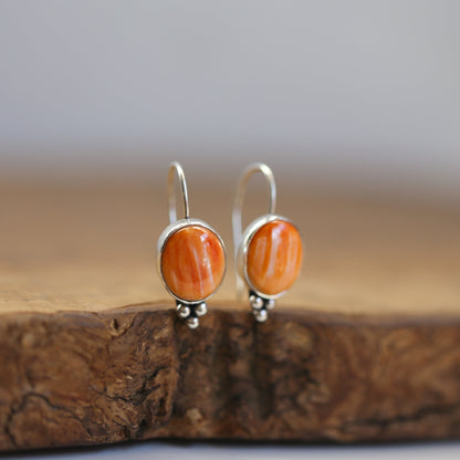 Spiny Oyster Sterling Silver Drop Earrings - Orange Red Jewelry