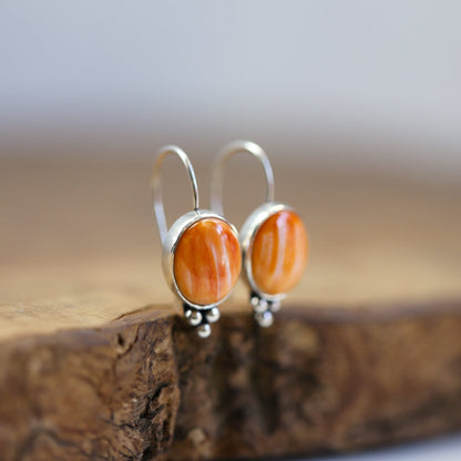 Spiny Oyster Sterling Silver Drop Earrings - Orange Red Jewelry