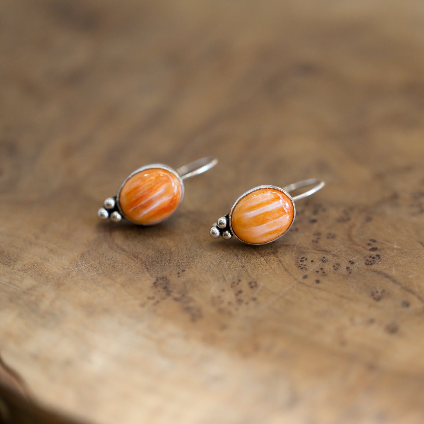 Spiny Oyster Sterling Silver Drop Earrings - Orange Red Jewelry