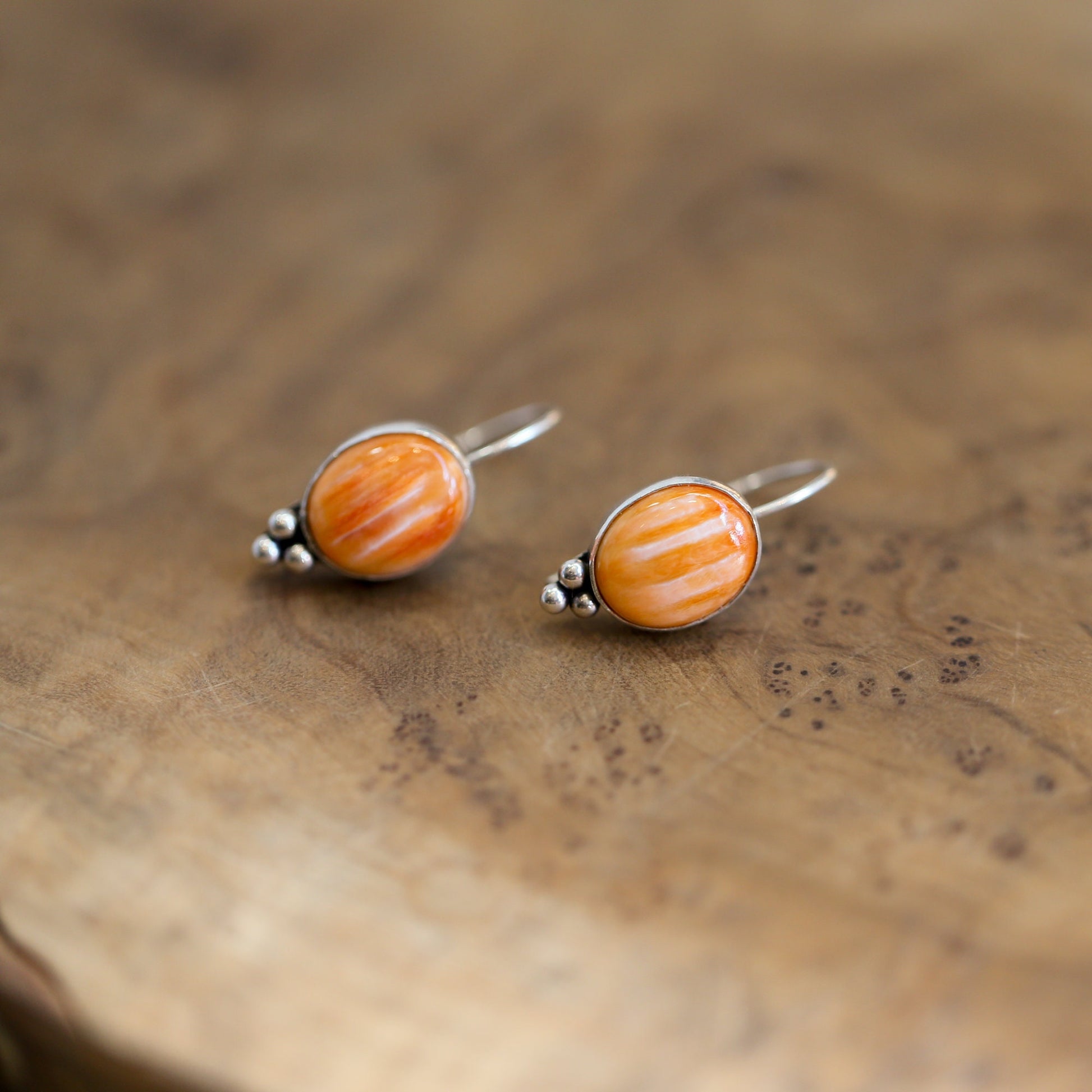 Spiny Oyster Sterling Silver Drop Earrings - Orange Red Jewelry