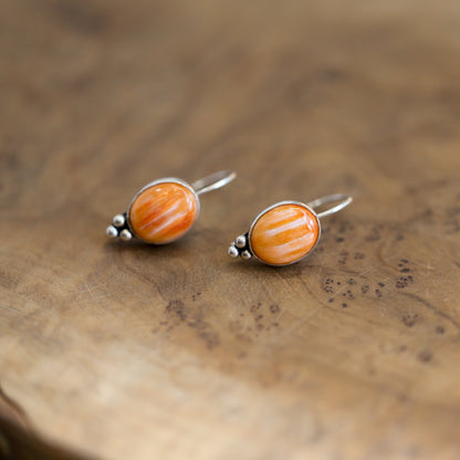 Spiny Oyster Sterling Silver Drop Earrings - Orange Red Jewelry