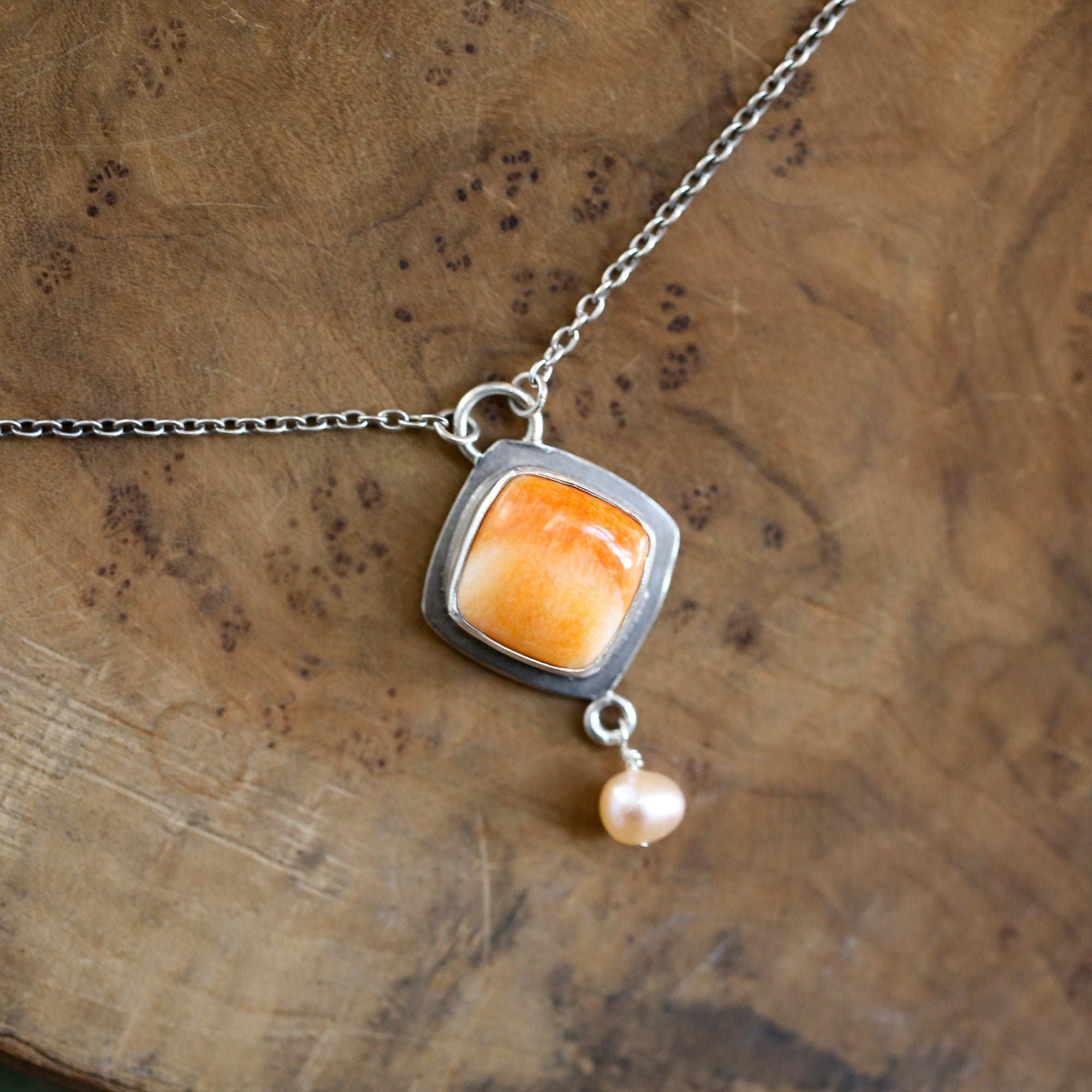 Spiny Oyster & Freshwater Pearl Necklace - Sterling Silver