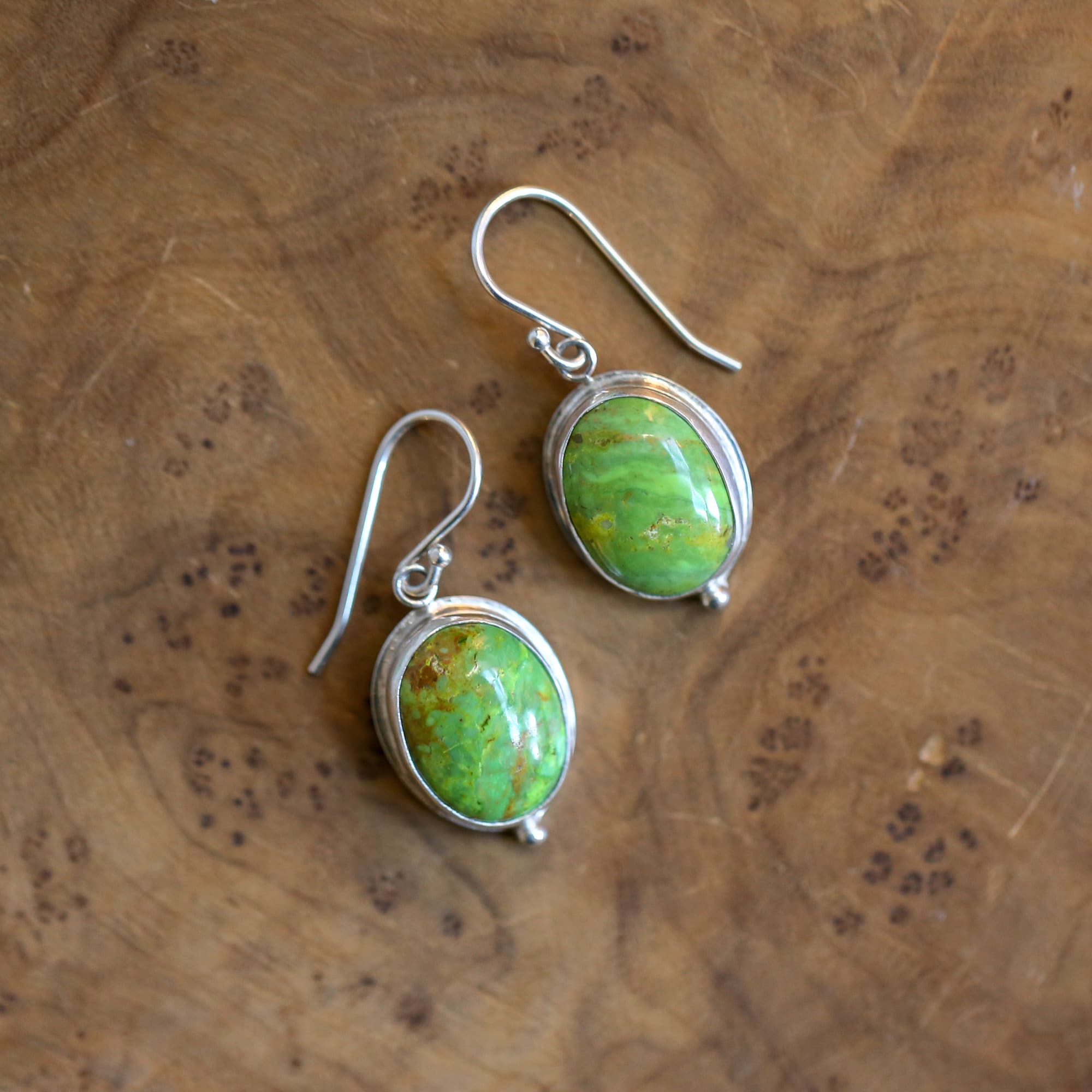 Green American Turquoise Drop Earrings - Choose Your Stone Pair - Green Turquoise Earrings