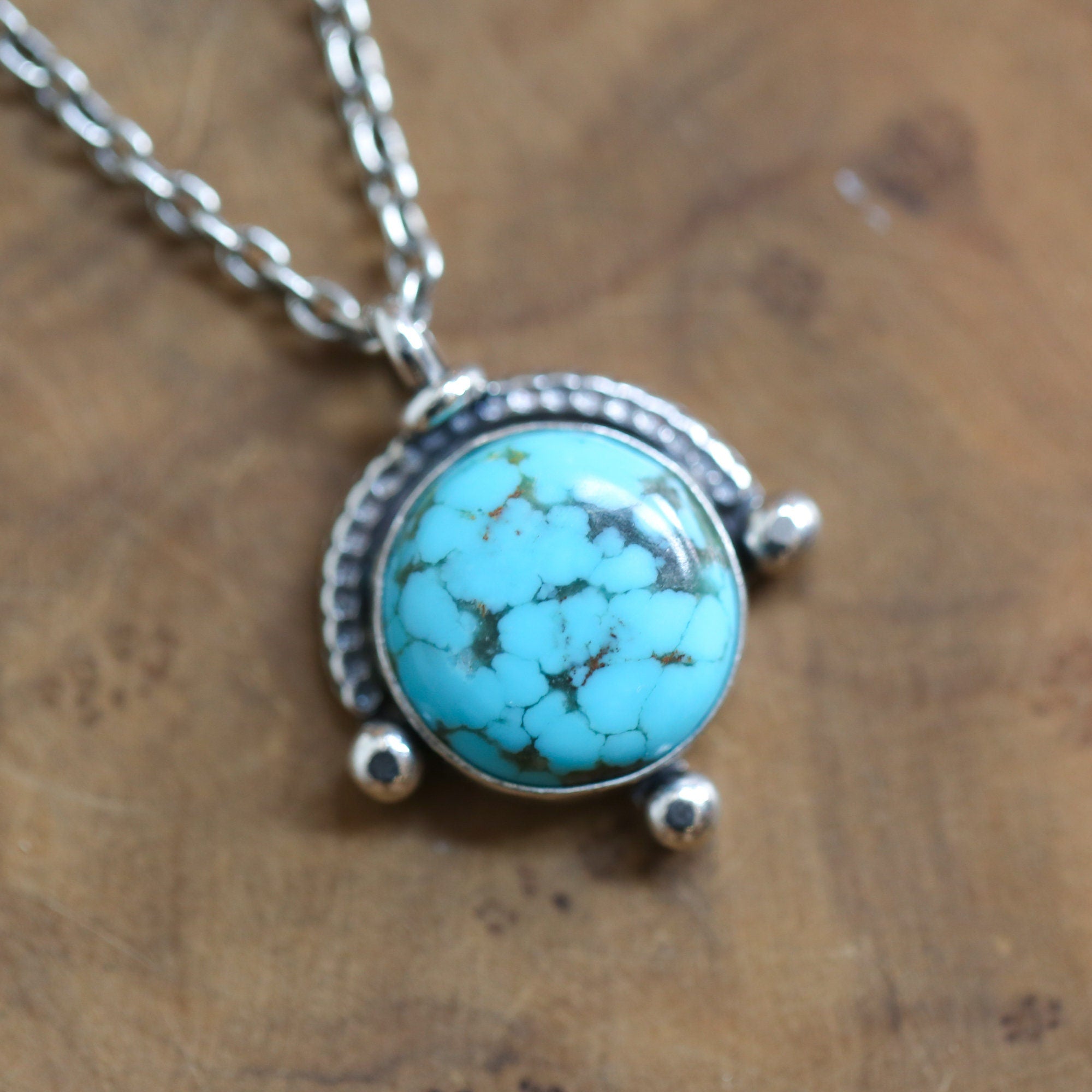 Campitos Turquoise Compass Pendant - Ready to Ship Turquoise Necklace - Sterling Silver