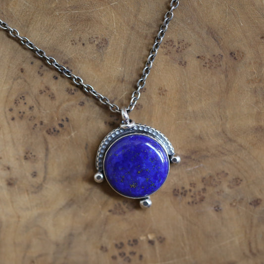 Lapis Lazuli Necklace, Sterling Silver Pendant, Round Gemstone Jewelry