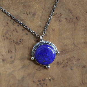 Lapis Lazuli Compass Pendant - Round Lapis Pendant - Sterling Silver