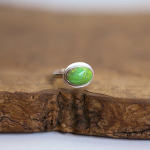 Green American Turquoise Ring - East West Turquoise Ring - Lime Green Turquoise - Sterling Silver Ring - OOAK