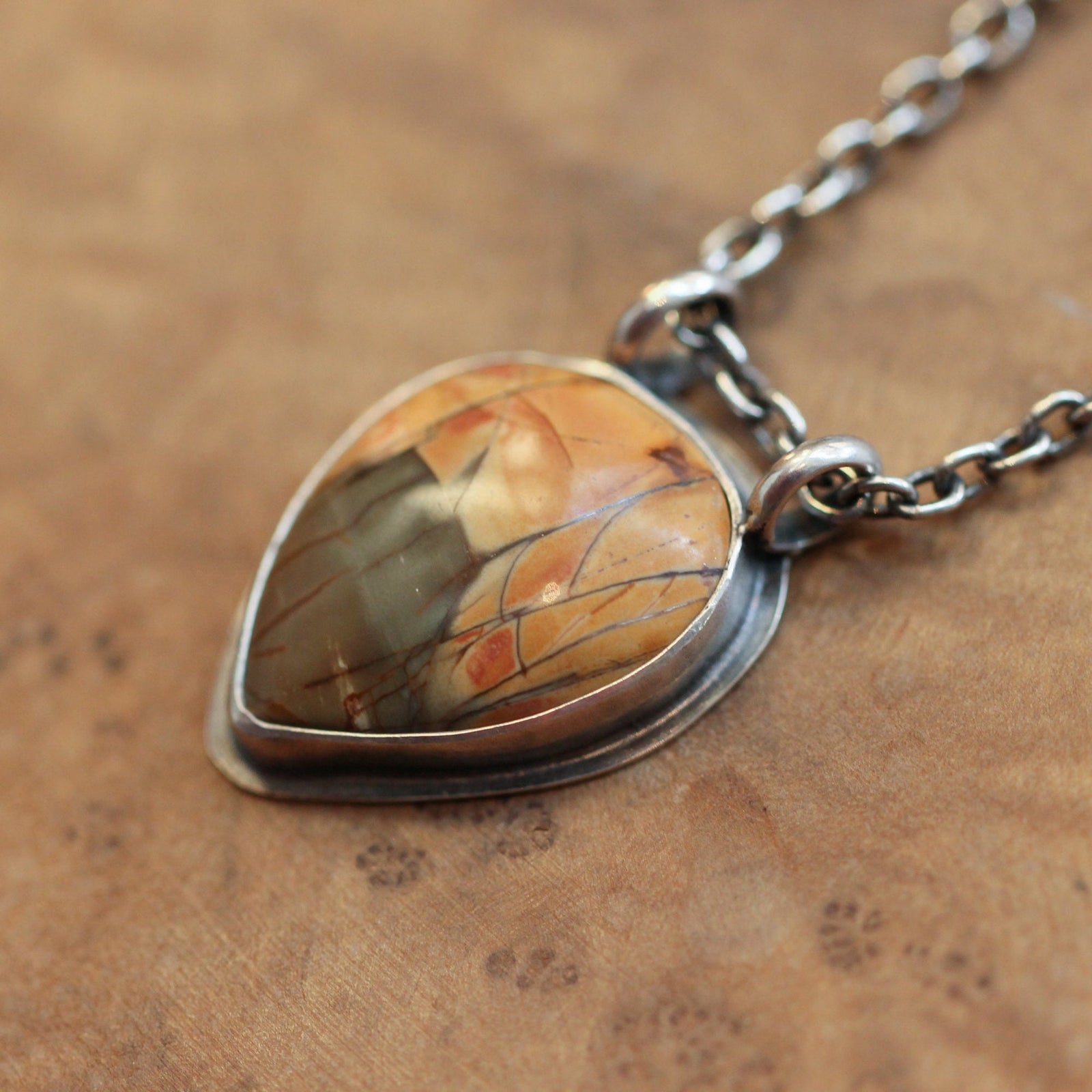 Red Creek Jasper Necklace - Jasper Pendant - Sterling Silver - Hanging Rock Pendant