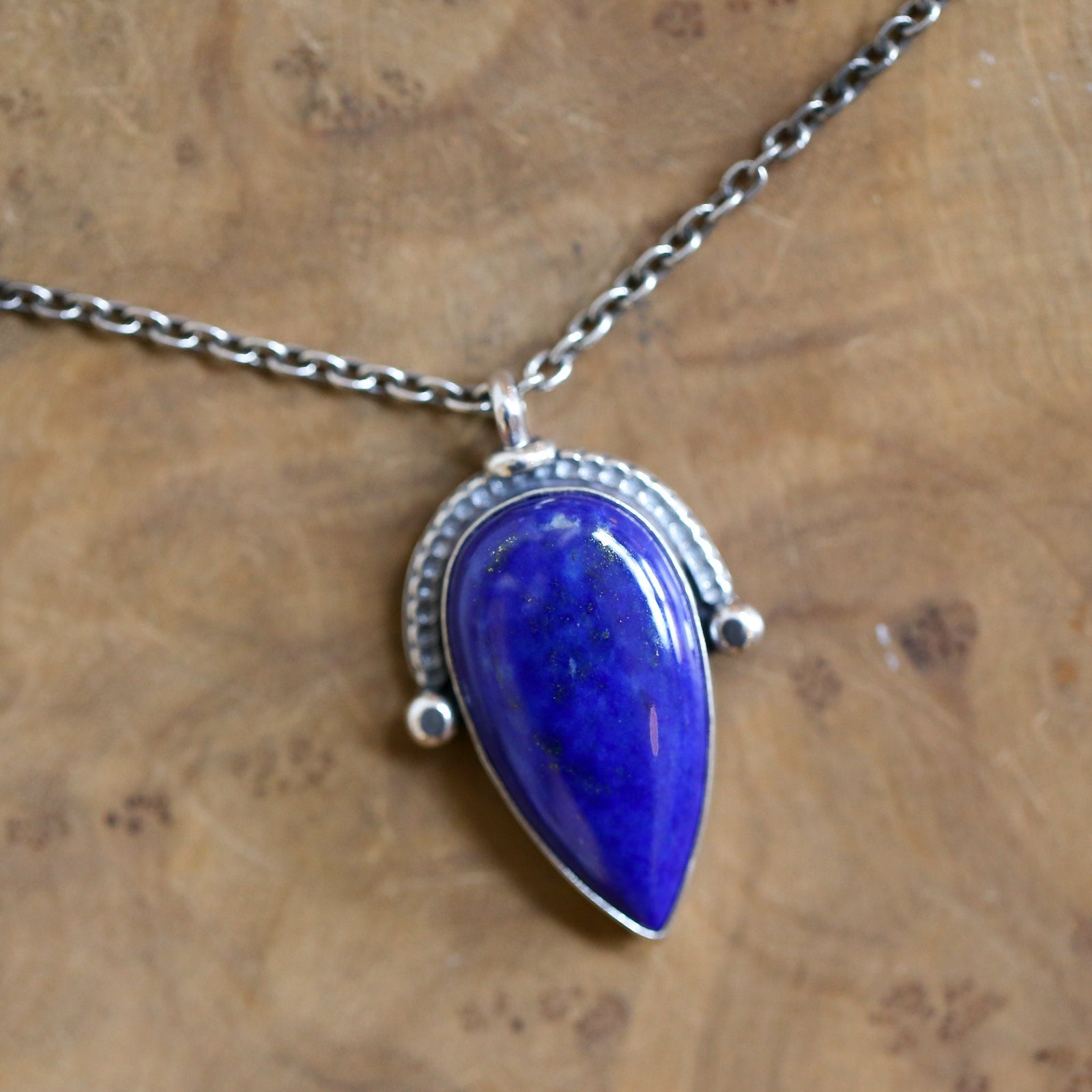 Lapis Lazuli Pendant - Sterling Silver - Blue Lapiz Lazuli Big Pendant