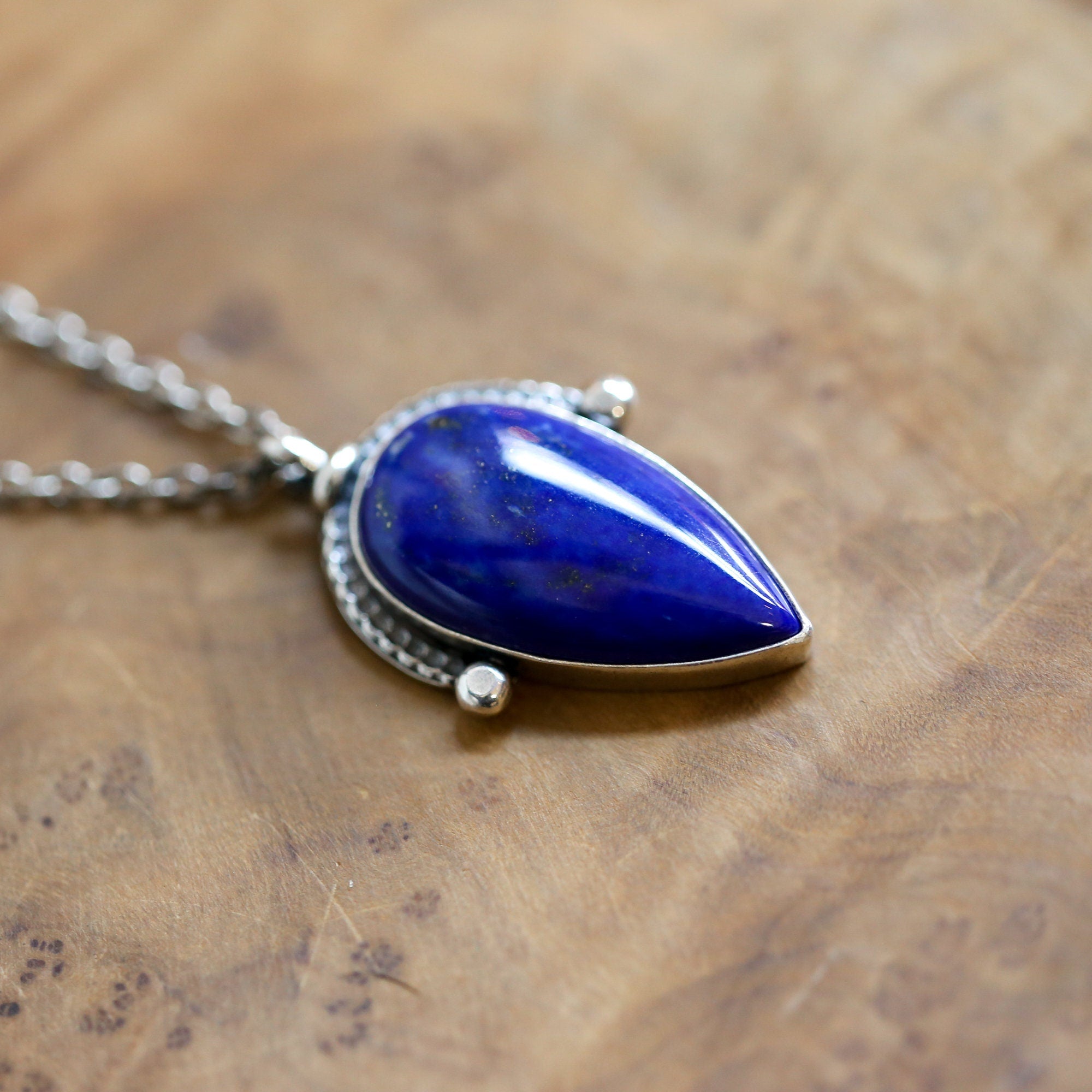 Lapis Lazuli Pendant - Sterling Silver - Blue Lapiz Lazuli Big Pendant
