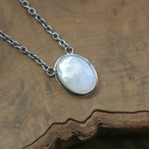 Mother of Pearl Pendant Necklace - Sterling Silver Chain, Silversmith