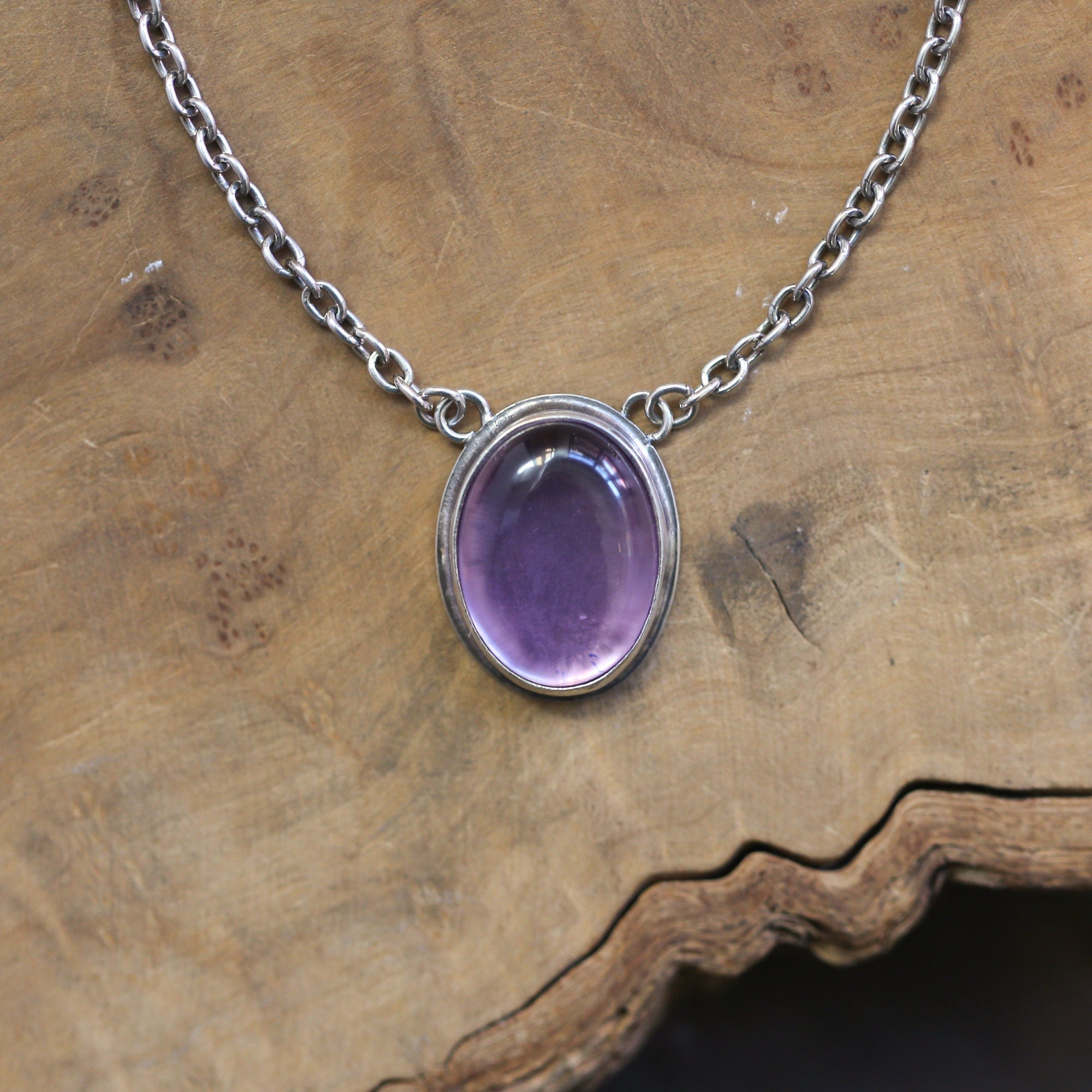 Amethyst Necklace - Purple Amethyst Pendant - Sterling Silver Chain Included