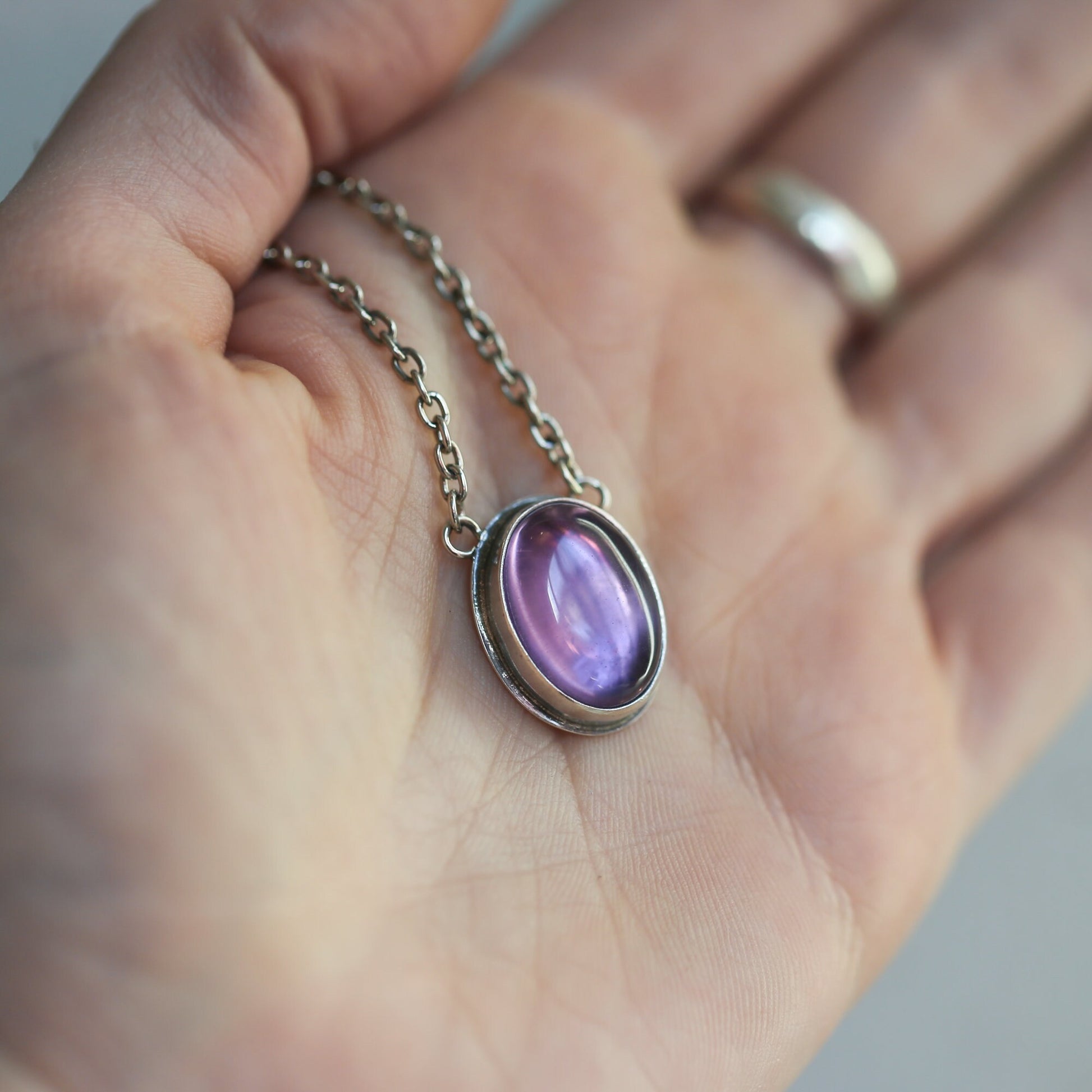 Amethyst Necklace - Purple Amethyst Pendant - Sterling Silver Chain Included