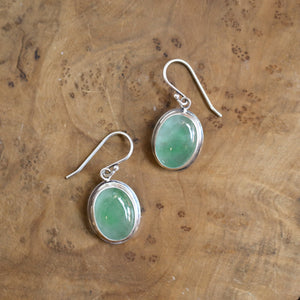 Natural Green Jade Earrings - Sterling Silver Drop Earrings - Natural Jade Drops